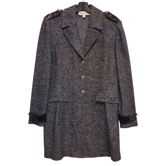 ST JOHN by Marie Gray Jacket Womens 8 Black Flap Pockets Overcoat Outdoor Boho